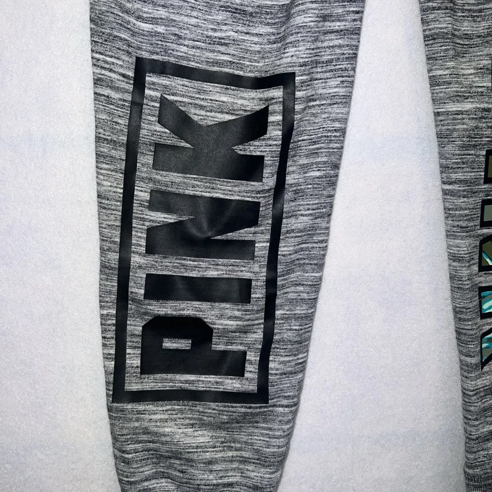 Victoria's Secret Pink Marled‎ Tropical Palm Logo Sweat Pants Gray Small (S)